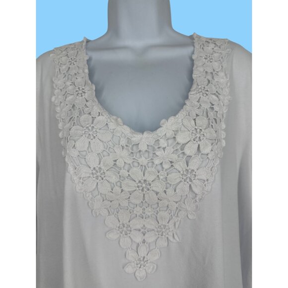 Susan Graver Crocheted Trim Short Sleeve Stretch Cotton Shirt Top Womens Size 2X - Picture 2 of 8